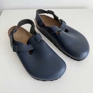 Birkenstock Tokio Super Grip Sandals 42 Navy Blue Clog Leather Slip On Mens 9